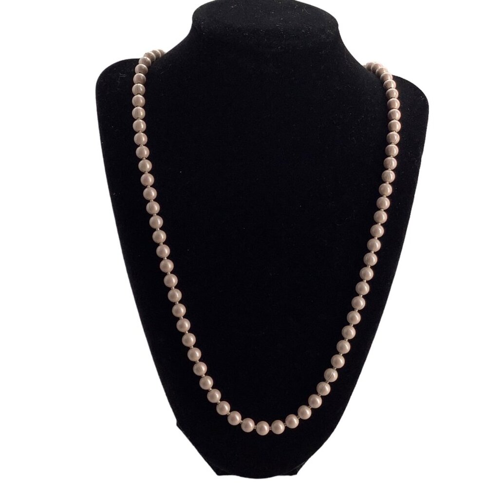 Vtg Oops A Daisy 80s Pale Pink Enamel Over Metal Long Necklace‎ Faux Pearl 25"